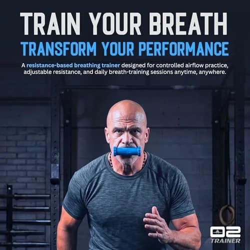 O2Trainer Breathing Muscle Trainer | Endurance & Lung Power for Athletes, Singers & High-Altitude | 16 Resistance Caps | Blue thumbnail 2