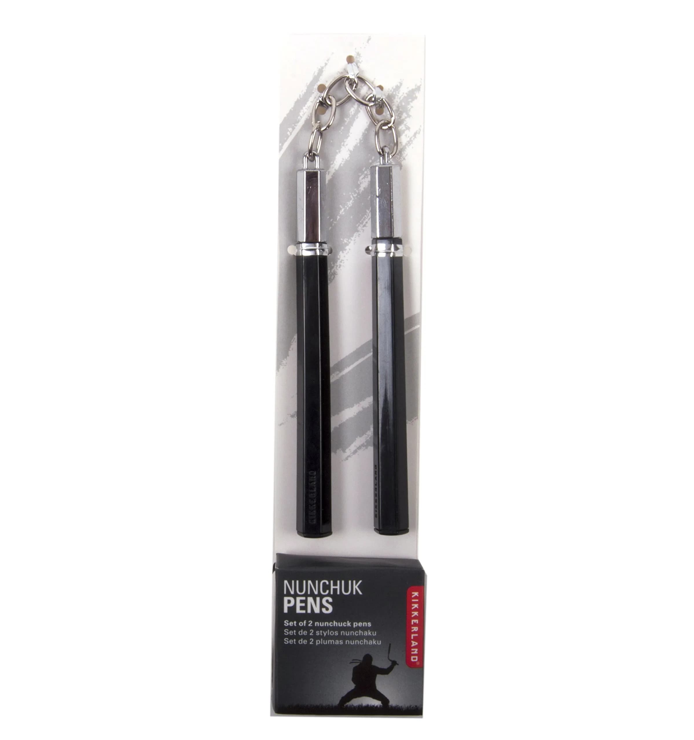 Kikkerland Nunchuck Pens (4324) | Fun Ninja Style Ballpoint Set in Black/ Silver — Black/ Silver
