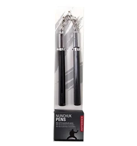 Kikkerland Nunchuck Pens (4324) | Fun Ninja Style Ballpoint Set in Black/ Silver thumbnail 1