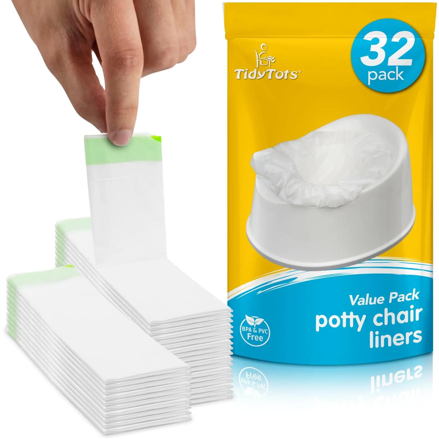 Tidy Tots Disposable Potty Chair Liners Value Pack 32 Count | Leak-Proof & Universal Fit