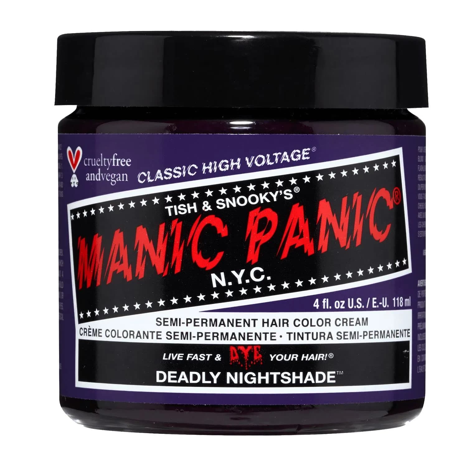 MANIC PANIC Semi Permanent Purple Hair Dye, Deadly Nightshade, 4 oz | Vibrant, Long-Lasting Color for DIY & Salon - main product image