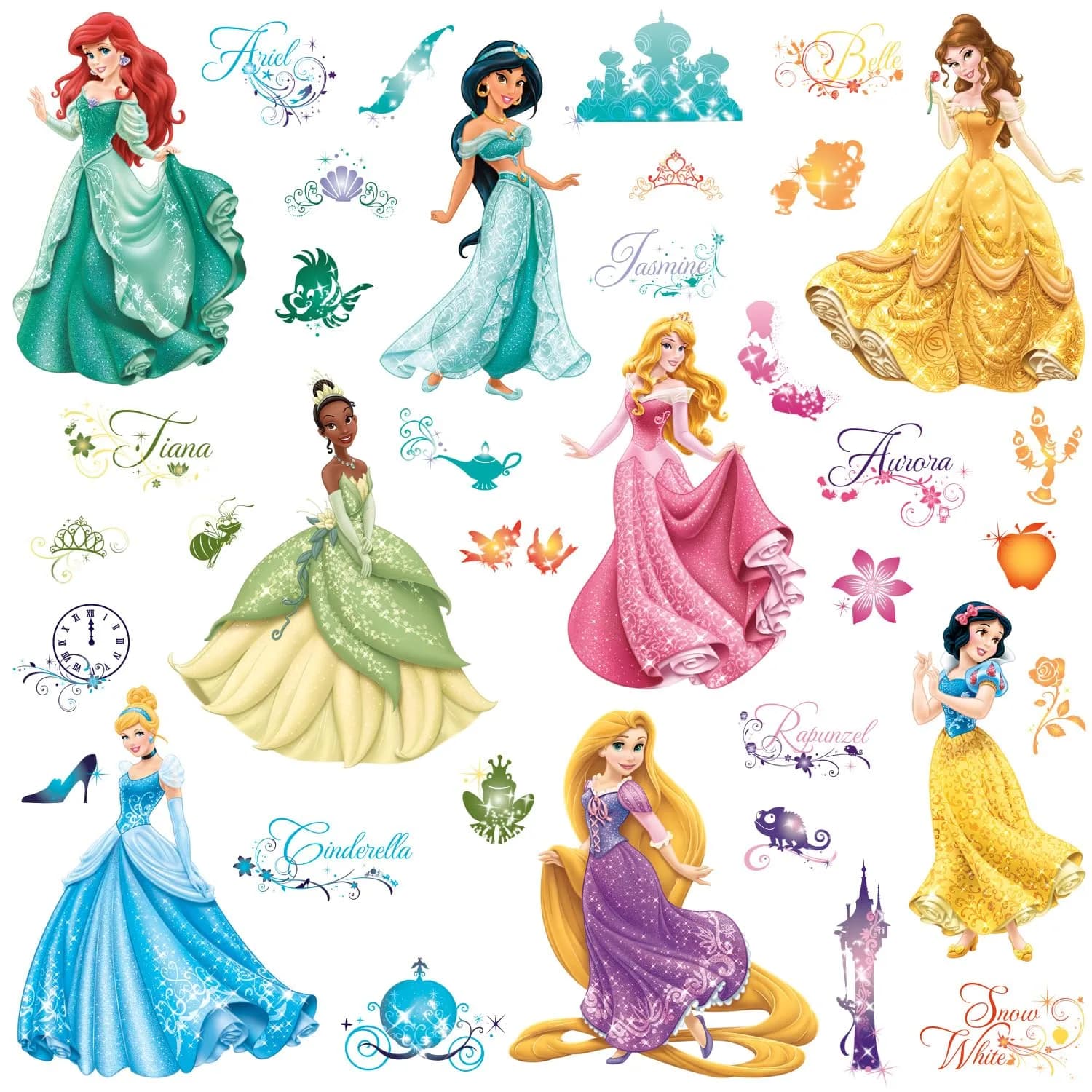 RoomMates Disney Princess Royal Debut Peel and Stick Wall Decals | 37 Count