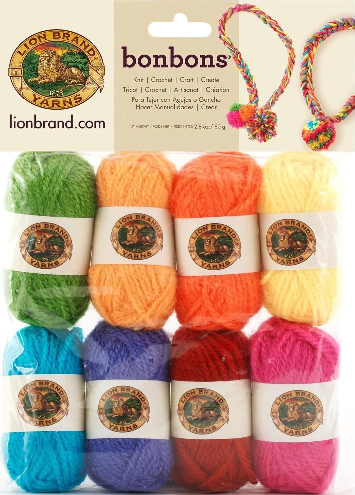 Lion Brand Yarn BonBons Yarn Pack Party | 8 Mini Skeins, 26m (28yd) Each | Assorted Colors for Amigurumi & Crafts — Crayons