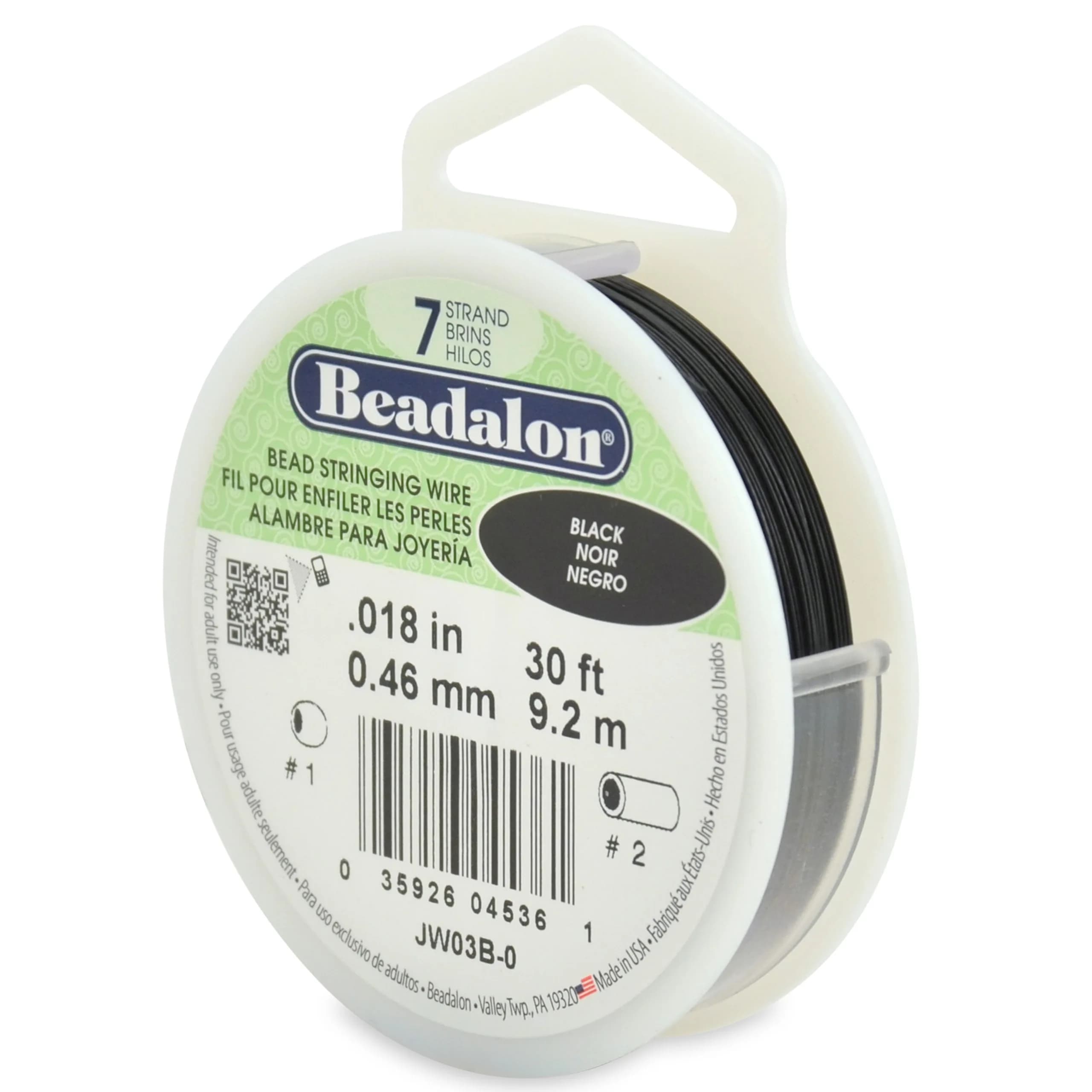 Beadalon 7-Strand Stainless Steel Beading Wire, 0.46 mm (0.018 in) - Black | Strong, Flexible, Kink-Resistant Wire for Jewelry Making