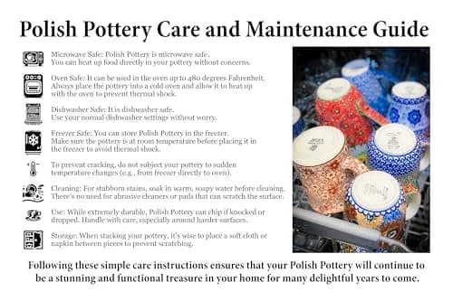 Polmedia Polish Pottery Round Baker with Handles 8.2" x 10" | Blue Poppies Pattern Handmade in Poland thumbnail 6