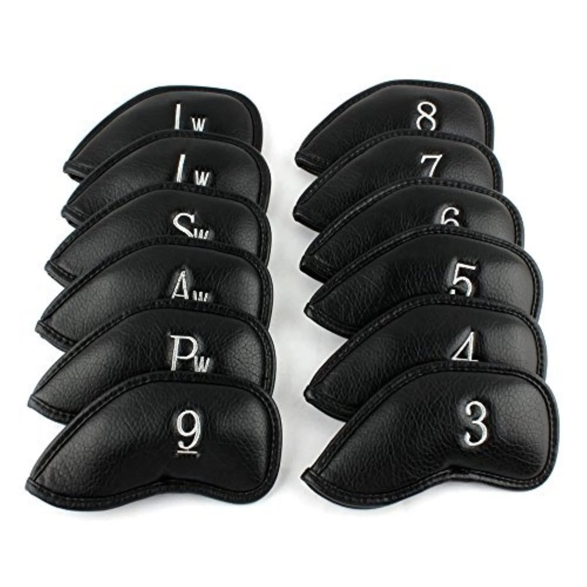 CRAFTSMAN GOLF Custom 12pcs Thick Synthetic Leather Golf Iron Head Covers Set | Personalized, Water-Resistant, Machine Washable — Black