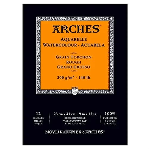 Arches Watercolor Pad 9" x 12" 140 lb Rough 12 Sheets | USA Import for Plein Air Painting thumbnail 1