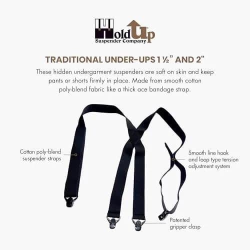 Hold-Up Suspender Co. Under-Ups Suspenders Large Tan 1.5-inch (3.81 cm) Width | Hidden Undergarment Style with No-Buzz Gripper Clasps thumbnail 2