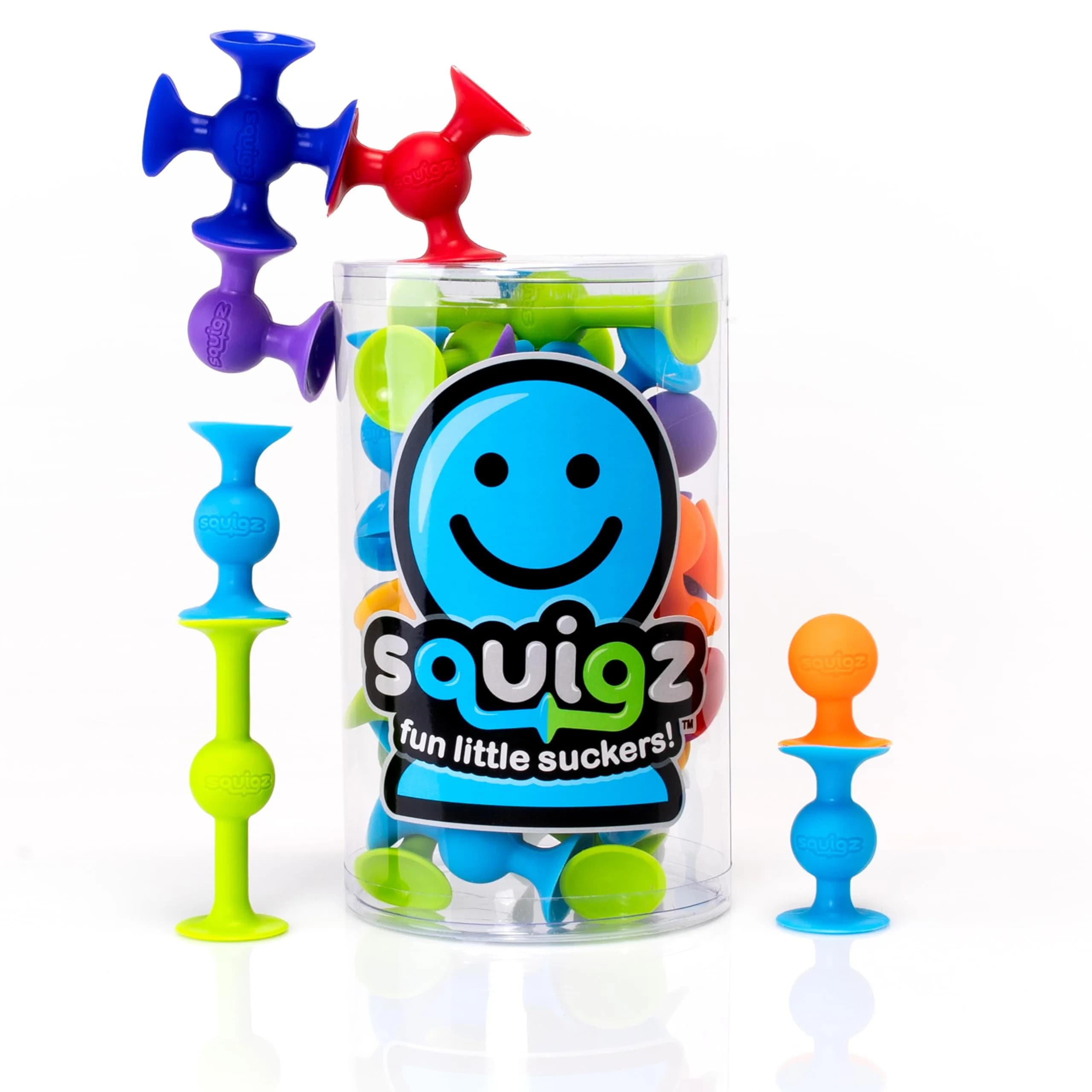 Fat Brain Toys Squigz Starter Set 24 Piece Silicone Suction Bath Toys for Kids 3+ | Sensory & Playful Experimentation — Mulitcolored