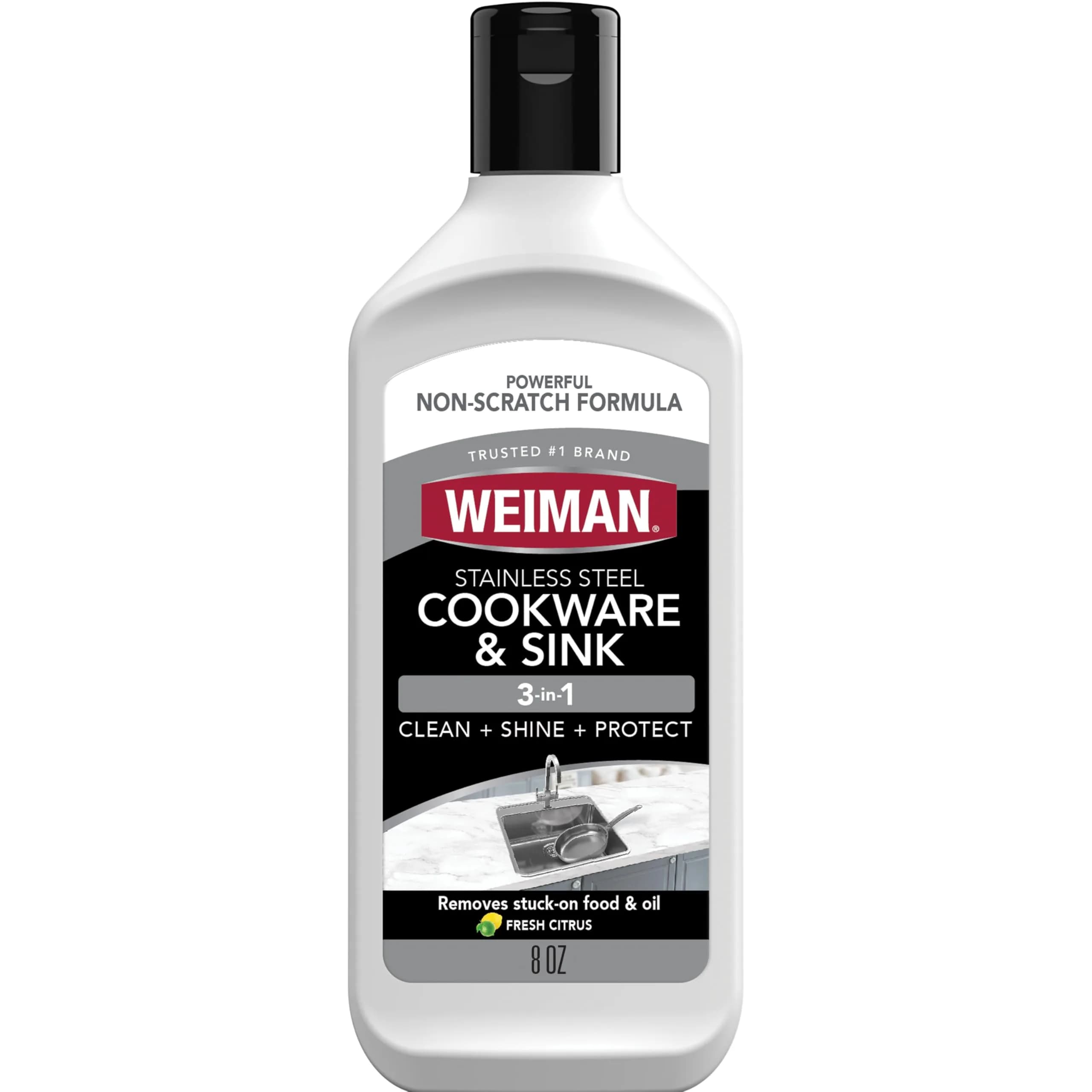 Weiman Stainless Steel Sink Cleaner & Polish 237ml (8 Fl Oz) | Streak-Free Shine for Cookware & Sinks