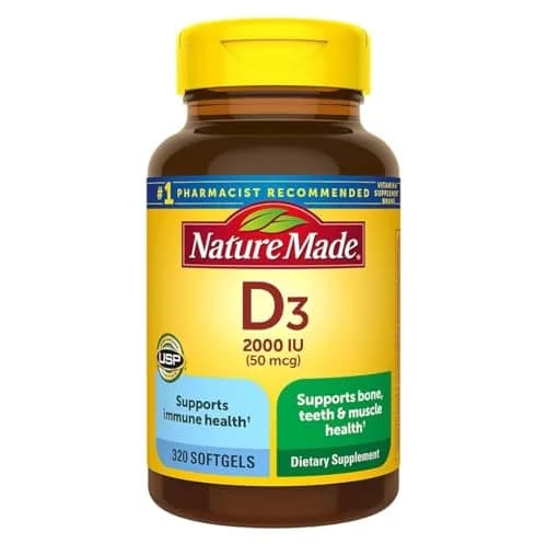 Nature Made Vitamin D3 Softgels 2000 IU (50 mcg) 320 Count | Supports Immune Health, Bones & Teeth thumbnail 1