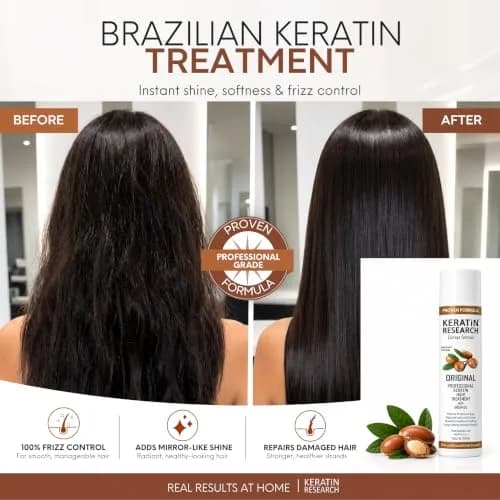 KERATIN RESEARCH Premium Advanced Brazilian Keratin Hair Complex Treatment 10 Fl Oz | Long-Lasting Straight & Smooth Hair thumbnail 2