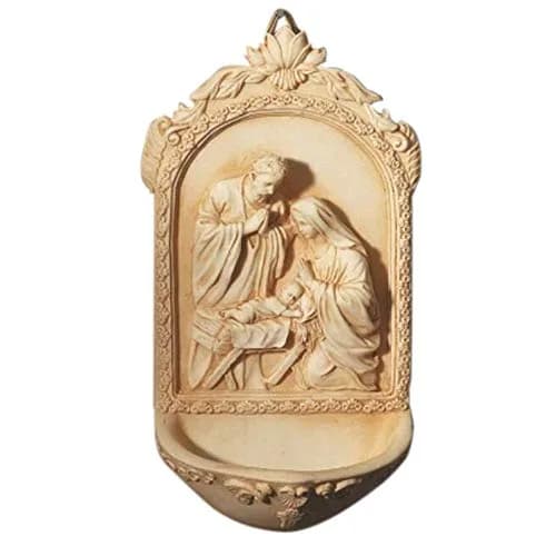 AT001 Catholic & Religious Nativity Holy Water Font 6 1/2" Resin | Holy Family Religious Decor thumbnail 1