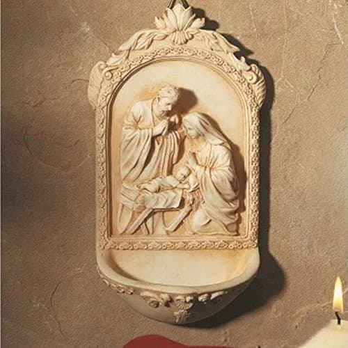 AT001 Catholic & Religious Nativity Holy Water Font 6 1/2" Resin | Holy Family Religious Decor thumbnail 2