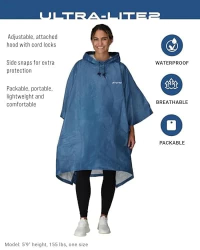 FROGG TOGGS Ultra-Lite2 Reusable Waterproof Breathable Poncho Blue One Size | Lightweight Rain Protection for Active Use thumbnail 2