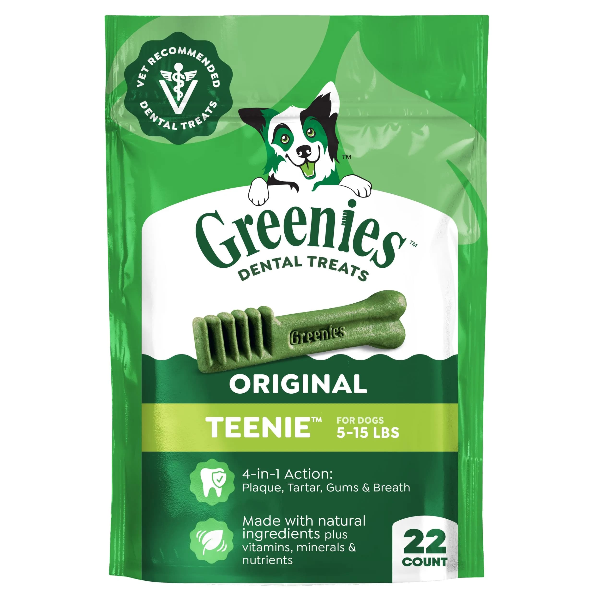 Greenies Teenie Original Natural Dental Dog Treats, Chicken, 22 Count | Vet-Recommended for Small Dogs (5-15 lbs)