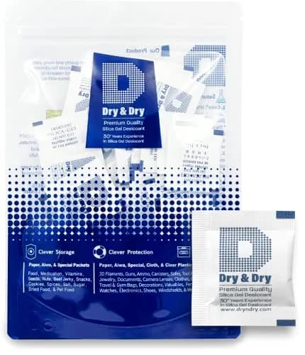 Dry & Dry 1 Gram Silica Gel Packets | Rechargeable Moisture Absorbers for Food & Electronics thumbnail 1