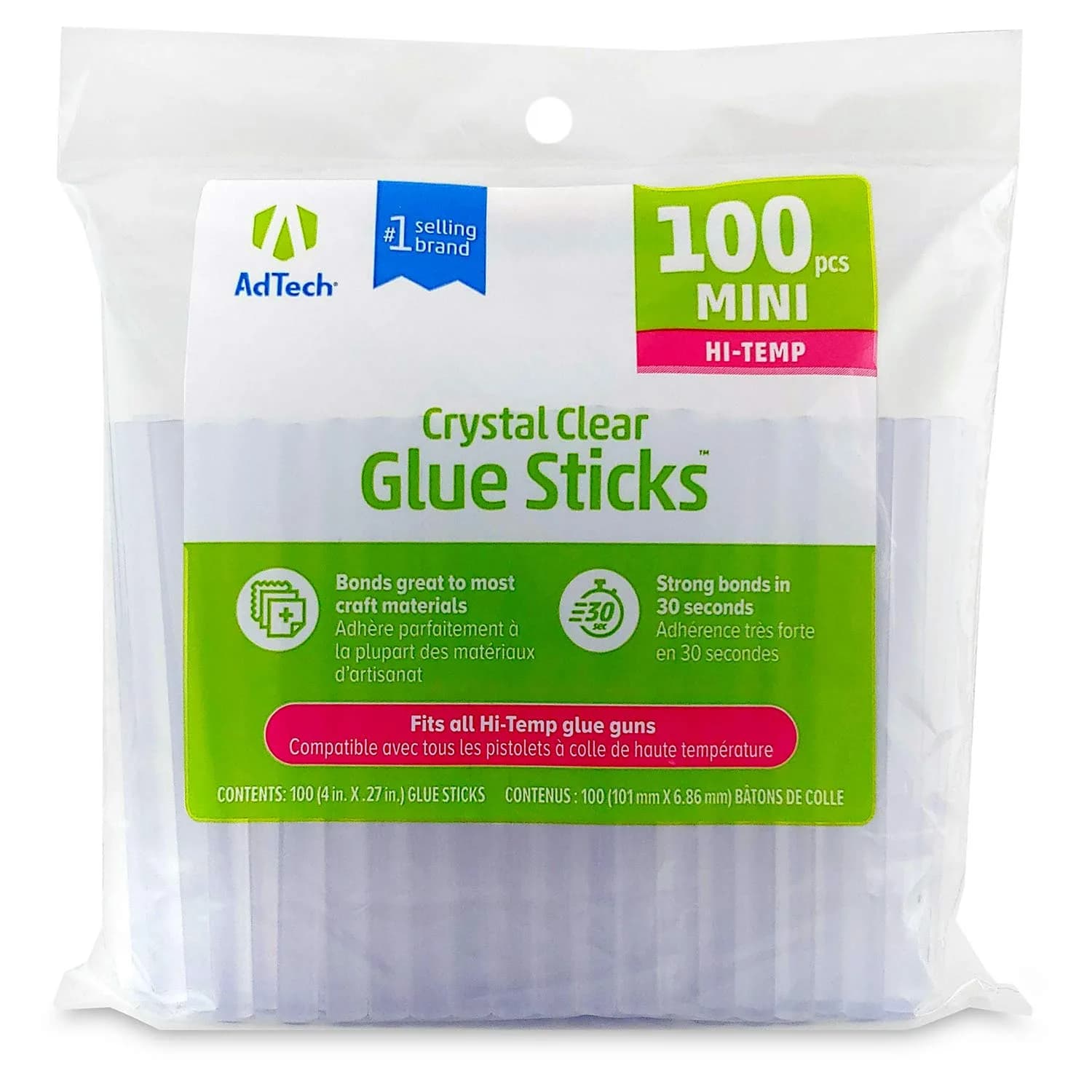 AdTech Hi-Temp Mini Hot Glue Sticks, Clear (100 Sticks, 181g) | Non-Toxic Bonding for Crafts & DIY