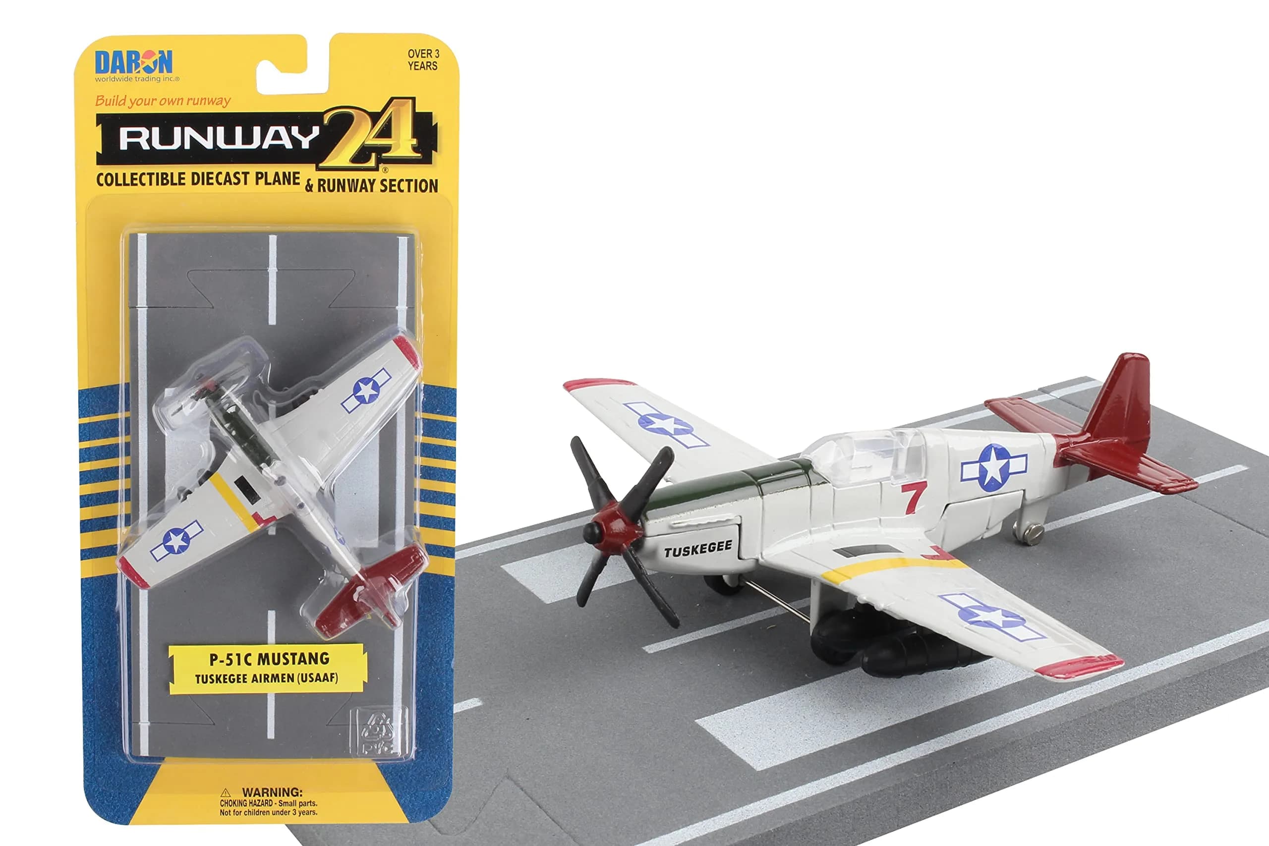 Runway24 P51 Tuskegee Airmen Vehicle | Die-Cast Model with Rubber Runway (4in x 4.625in x 1in)