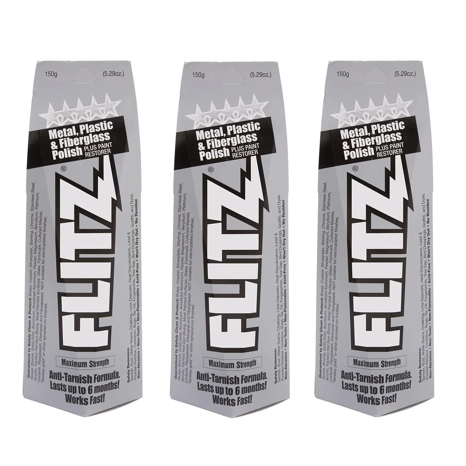 Flitz Metal Polish Paste 150g (5.29oz) | Solid Chrome, Stainless Steel, Aluminum Polish for Light Oxidation — 5.29 Ounce