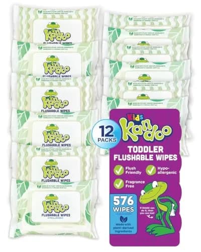 Kandoo Flushable Baby Wipes for Sensitive Skin, Unscented, Hypoallergenic Potty Training Cleansing Cloths, 576 Count (12 Packs of 48) | Plant-Based & USDA Certified Biobased thumbnail 1