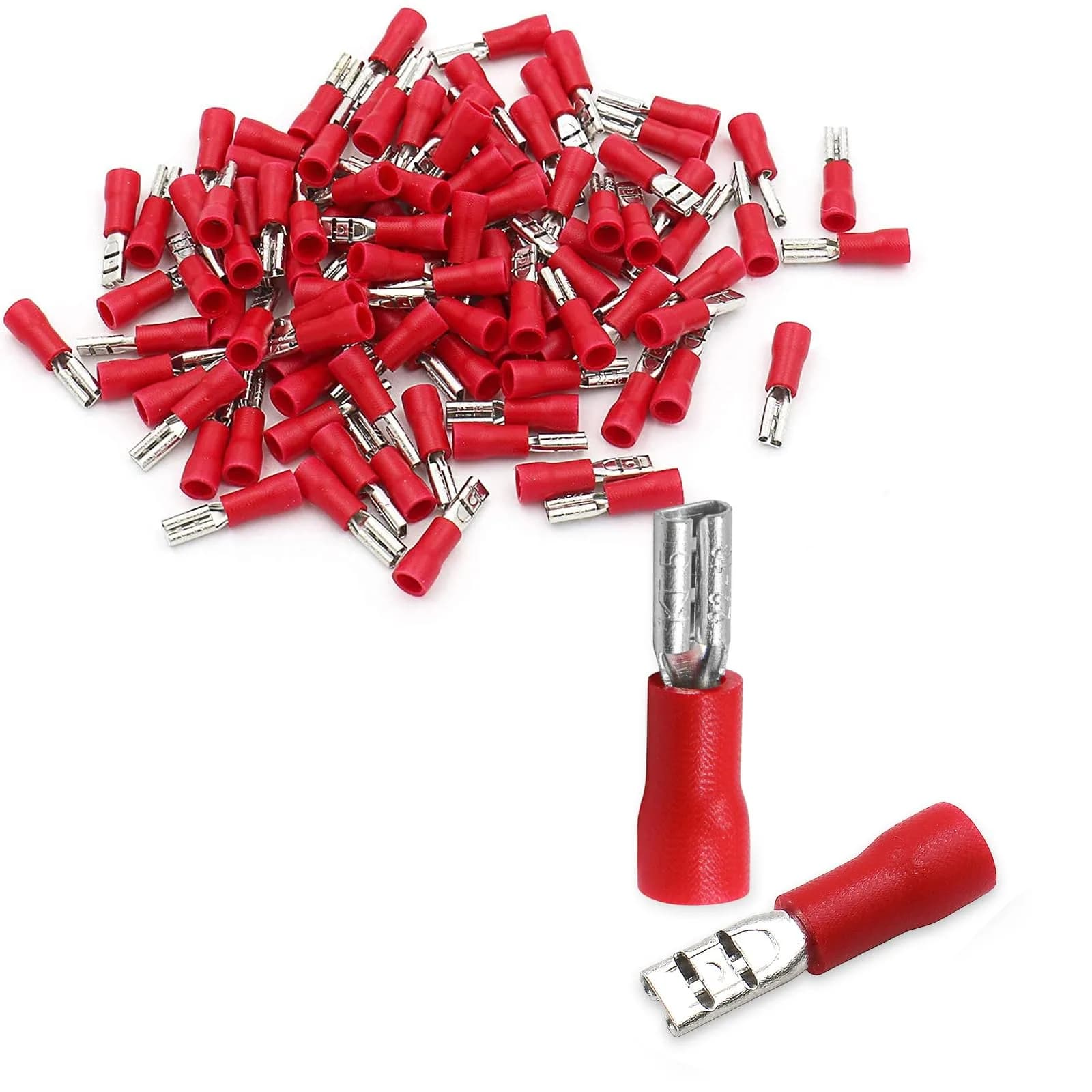 Baomain Female Spade Terminals 0.11" | Insulated, 22-16 AWG, 200-Pack for Automotive & DIY