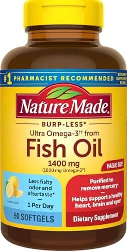 Nature Made Burp Less Ultra Omega 3 Fish Oil 1400mg Softgels, 90 Count | Supports Heart, Brain & Eye Health thumbnail 1