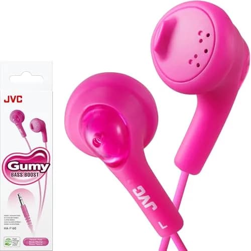 JVC Gumy Ear Bud Headphones Pink | Wired In-Ear with Bass Boost & Tangle-Free Cord (1.0m) thumbnail 1