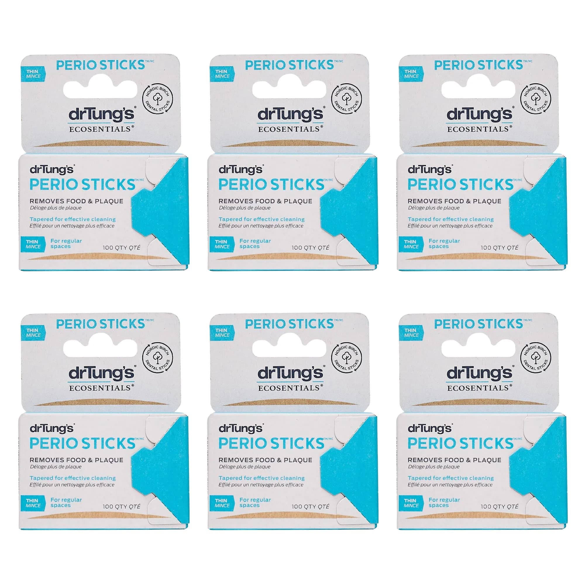 drTung's Perio Sticks Dental Floss Picks - Thin, 600 Count (6x100) | Gentle Gum Cleaning & Plaque Removal - main product image