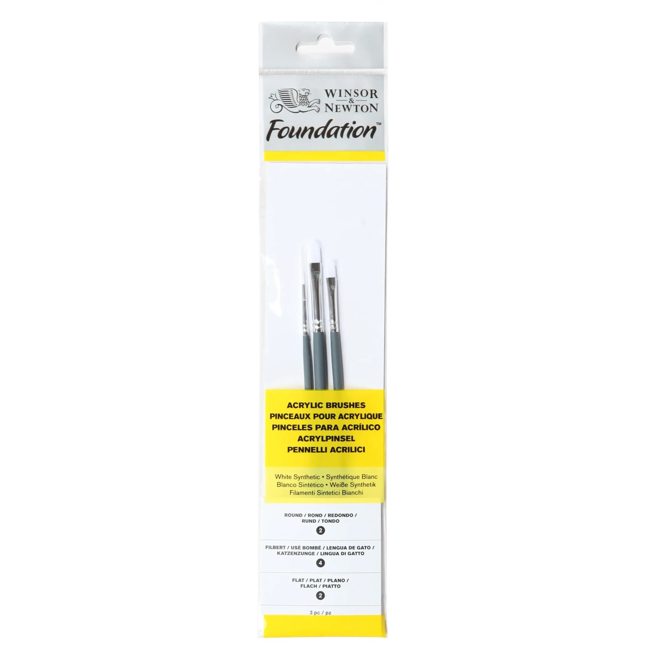 Winsor & Newton Foundation Acrylic Brush Set, SH, 3 Pack | Synthetic Bristles for Acrylic & Oil Painting - main product image