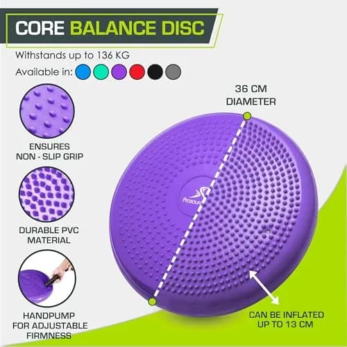 ProsourceFit Core Balance Disc Trainer, 14" Diameter with Pump for Fitness, Balance & Seating; Wobble Board for Core Stability; Flexible Floor Cushions for Kids, Purple thumbnail 2