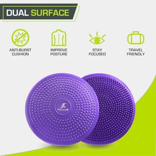 ProsourceFit Core Balance Disc Trainer, 14" Diameter with Pump for Fitness, Balance & Seating; Wobble Board for Core Stability; Flexible Floor Cushions for Kids, Purple thumbnail 3