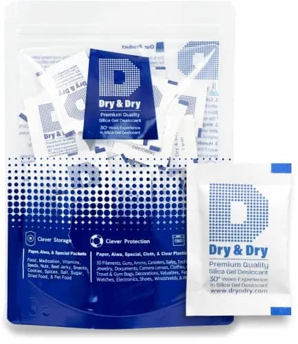Dry & Dry 2 Gram Silica Gel Packets | Rechargeable Moisture Absorbers for Food & Electronics thumbnail 1