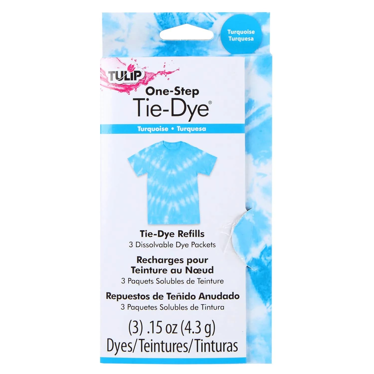 Tulip One-Step Tie-Dye Kit , 3 Fabric Dye Refill Packs, Pink | Eco-Friendly, Bold Colors, 4 oz. Pack — Turquoise
