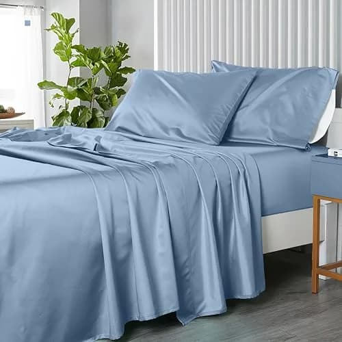Royal Hotel Bedding Split King Sheets Set, 600 Thread Count Cotton Sateen, Blue | Breathable & Soft Bed Sheets thumbnail 1