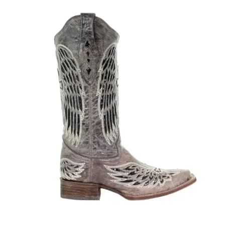 Corral Boots Womens Wings Tooled-Inlay Pull On Square Toe Casual Boots Mid Calf Low Heel 1-2" - Brown - Size 7 B thumbnail 1