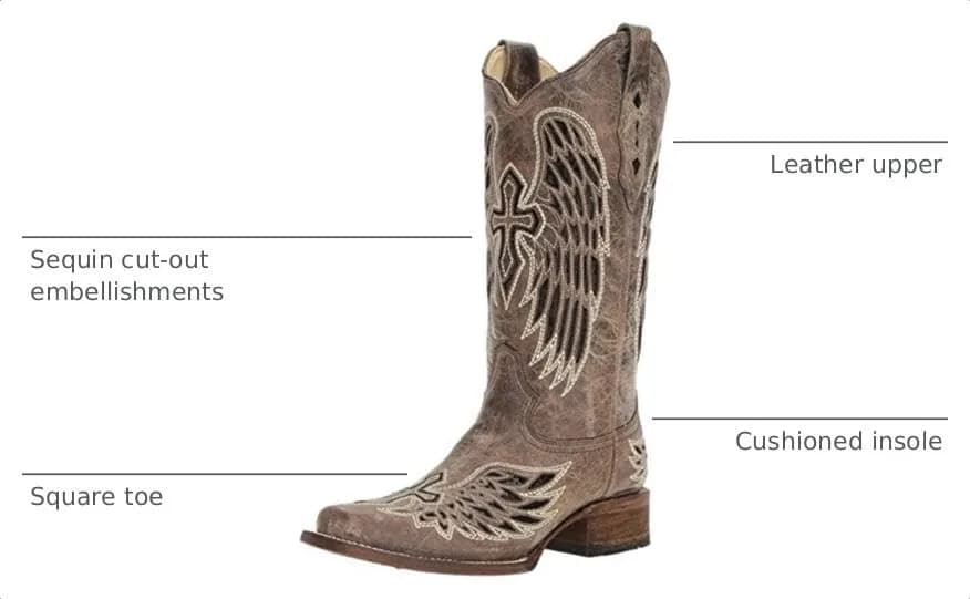 Corral Boots Womens Wings Tooled-Inlay Pull On Square Toe Casual Boots Mid Calf Low Heel 1-2" - Brown - Size 7 B thumbnail 4