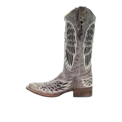 Corral Boots Womens Wings Tooled-Inlay Pull On Square Toe Casual Boots Mid Calf Low Heel 1-2" - Brown - Size 7.5 thumbnail 4