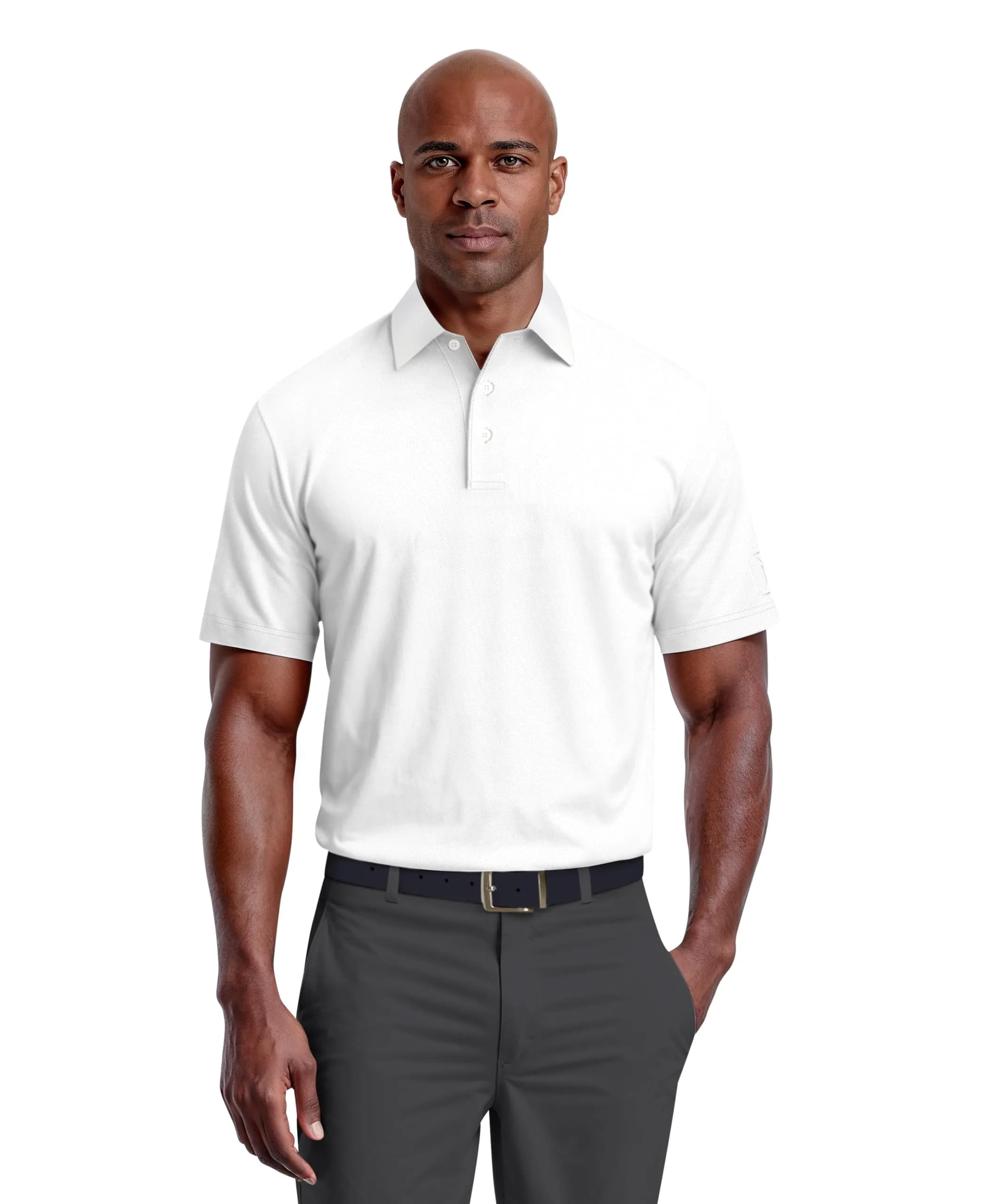 PGA TOUR Men's Airflux Short Sleeve Golf Polo-Shirt | Moisture-Wicking, UPF 15, White, M
