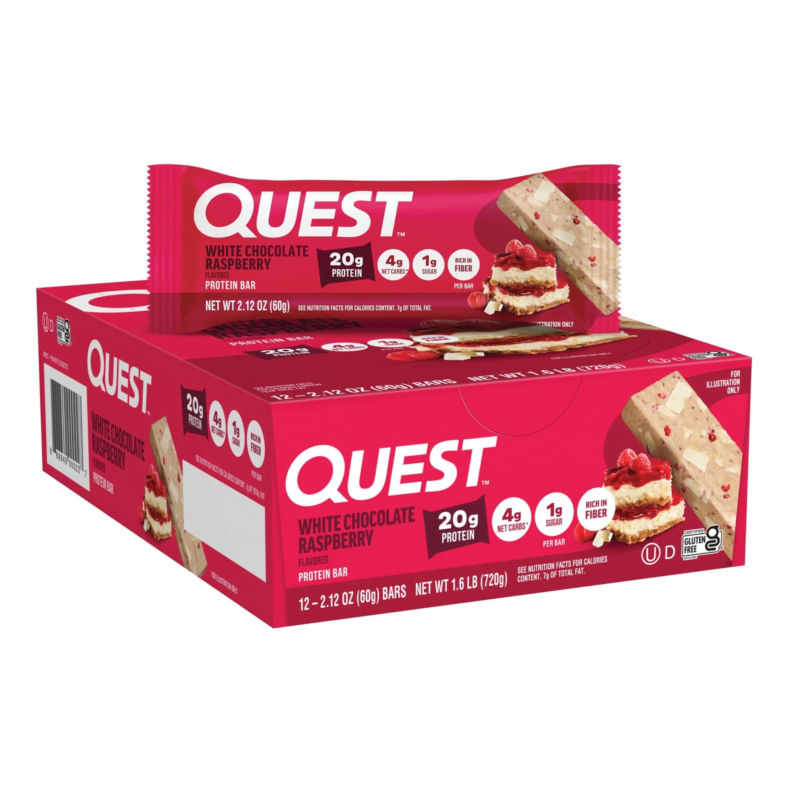 Quest White Chocolate Raspberry Protein Bars 12 Count | 20g Protein Snack Bar