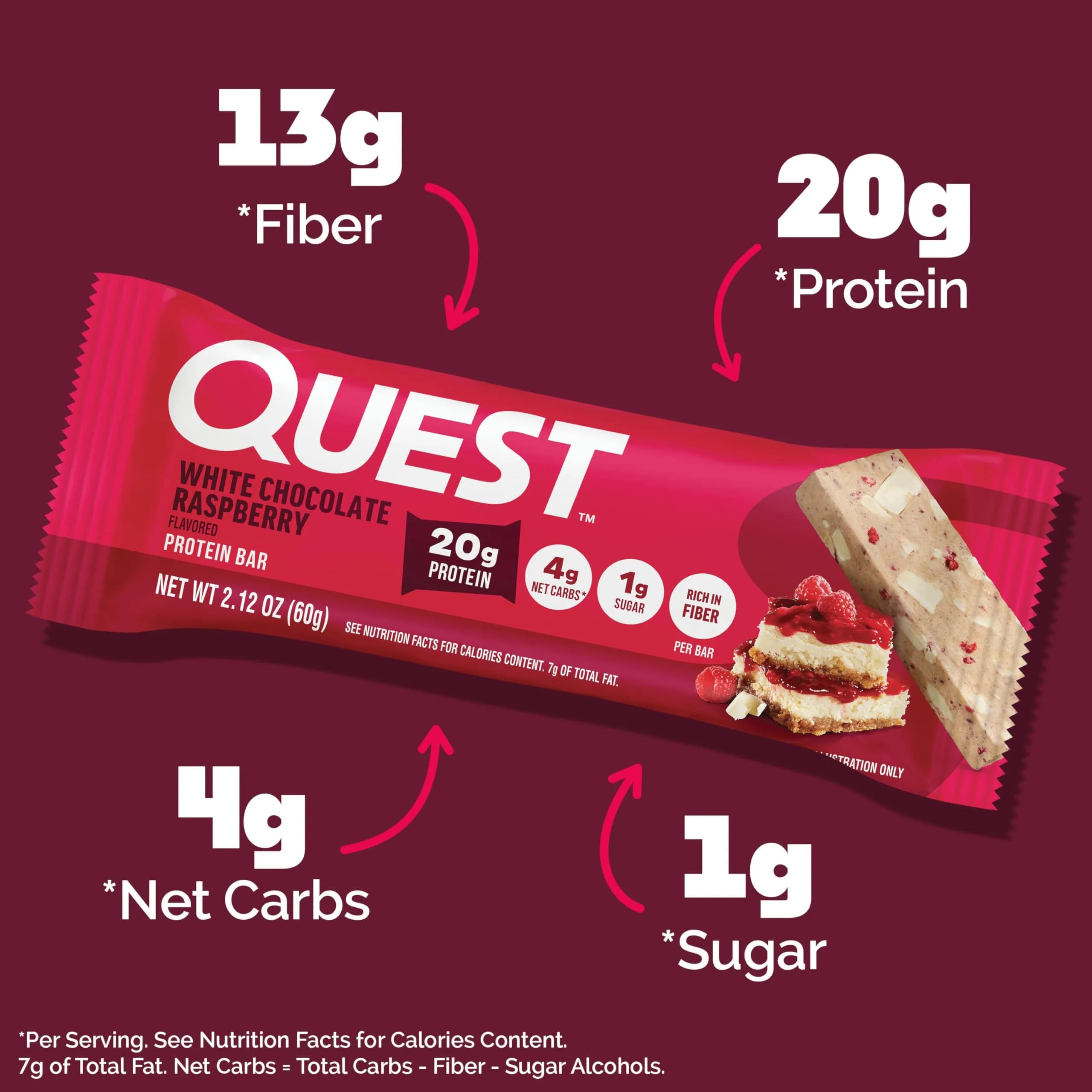 Quest White Chocolate Raspberry Protein Bars 12 Count | 20g Protein Snack Bar thumbnail 2