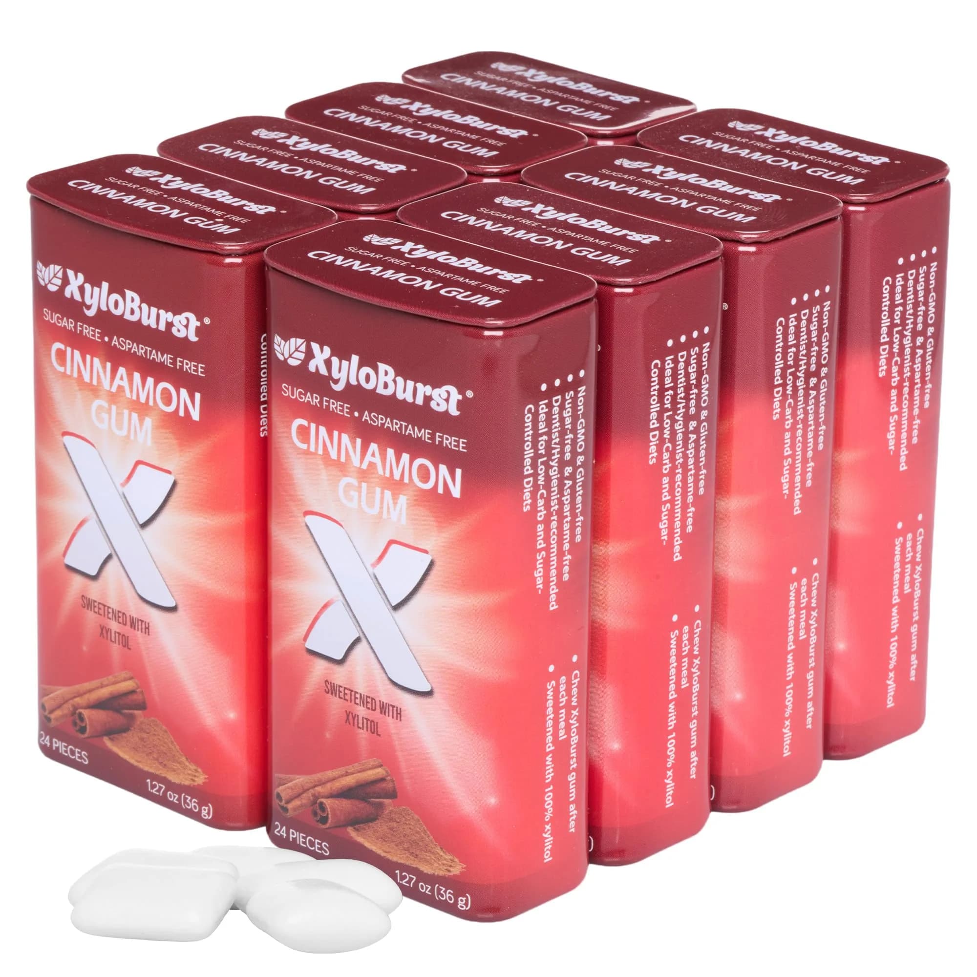 XyloBurst Spearmint Xylitol Chewing Gum 204 Pieces (Pack of 8) | Sugar-Free, Gluten-Free, Keto Friendly, Aspartame-Free — Cinnamon