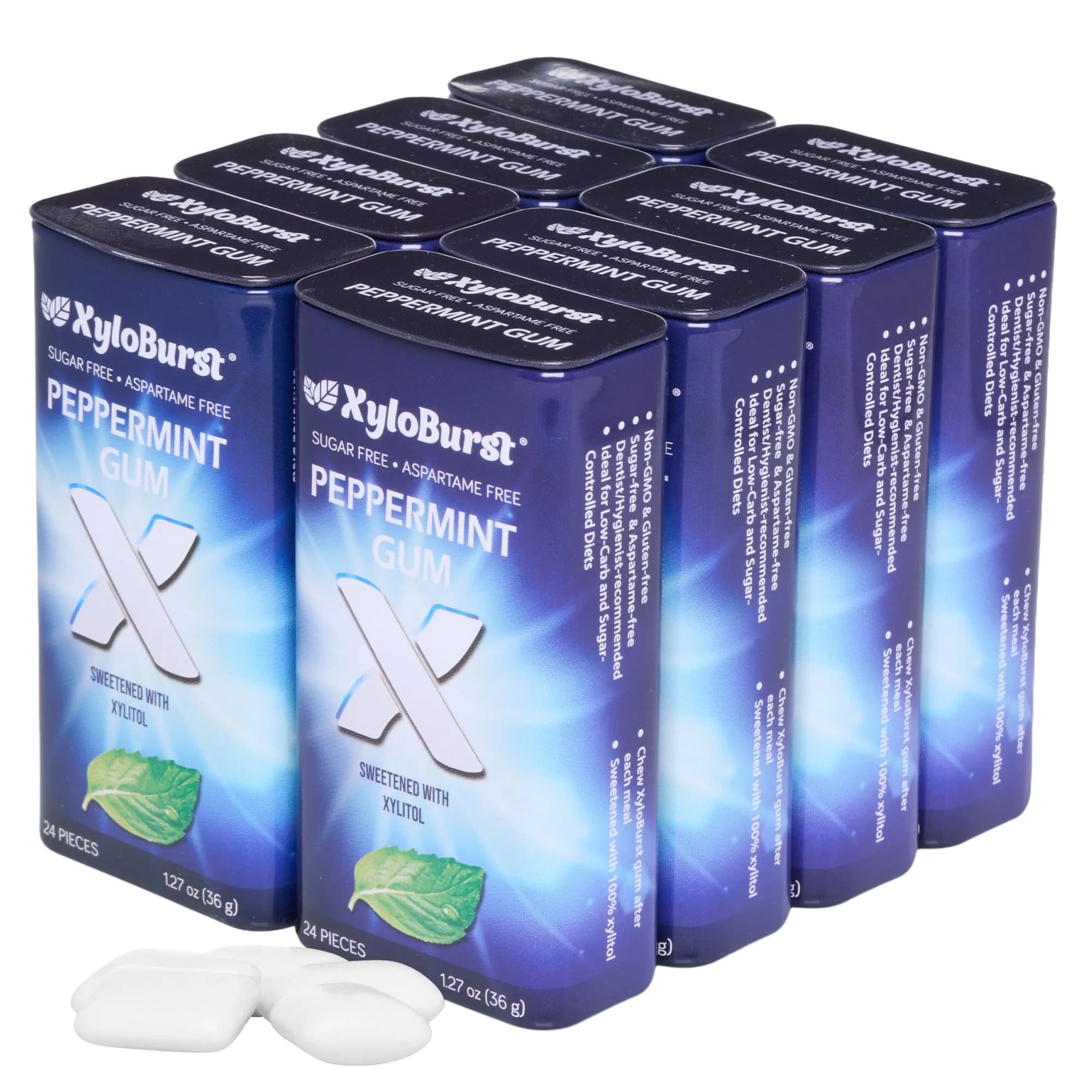 XyloBurst Peppermint Xylitol Chewing Gum 192 Pieces (Pack of 8) | Sugar-Free, Aspartame-Free, Dentist-Recommended - main product image