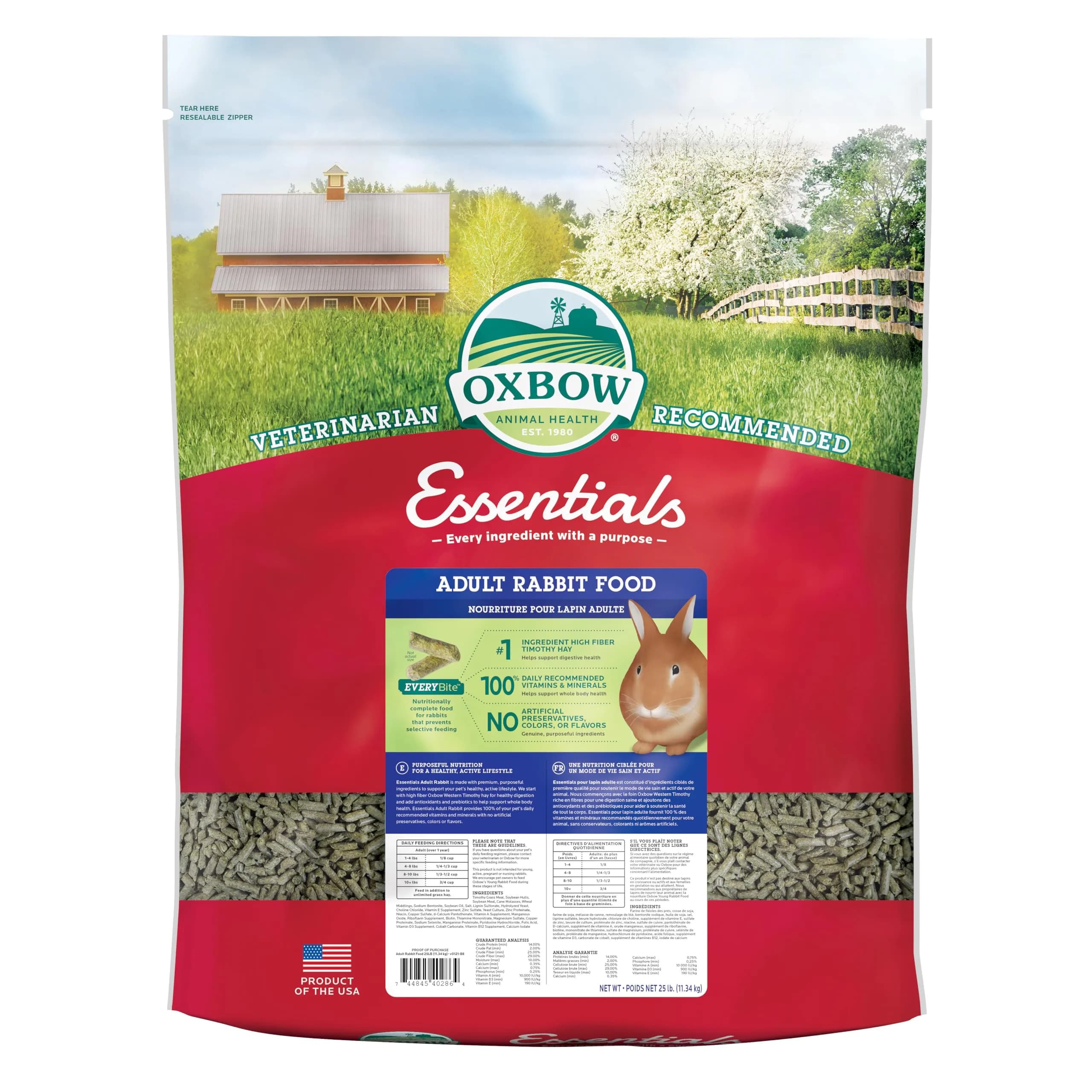Oxbow Essentials Adult Rabbit Food Timothy Hay Pellets 11.3 kg (25 lb) | Veterinarian Recommended for Adult Rabbits