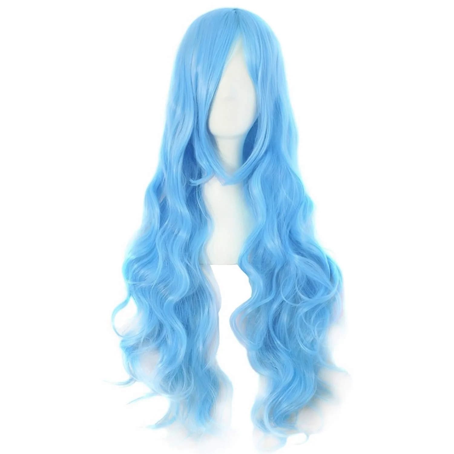 MapofBeauty Silver Gray Spiral Curly Cosplay Wig 80cm (32 Inch) | Heat Resistant Fiber — Azure Blue