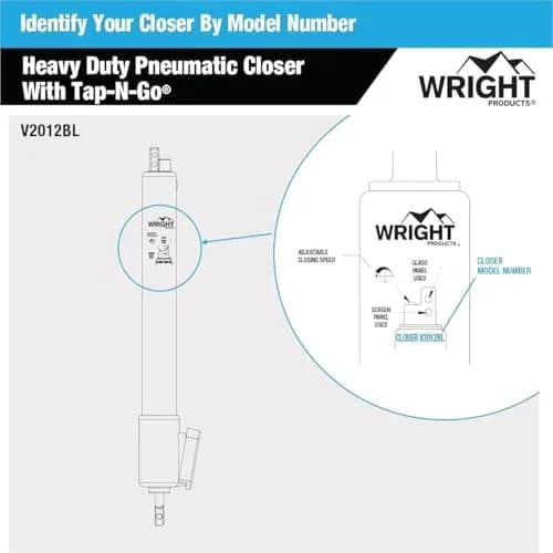 Wright Products V2012BL Heavy Duty Tap-N-Go Pneumatic Door Closer, Black | 38.1 cm (15 inches) Length thumbnail 5