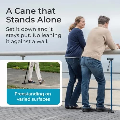 HurryCane Freedom Edition Foldable Walking Cane with T Handle, Black 30.5-37.5 inches | Patented SteadiGrip Base for Enhanced Stability thumbnail 6