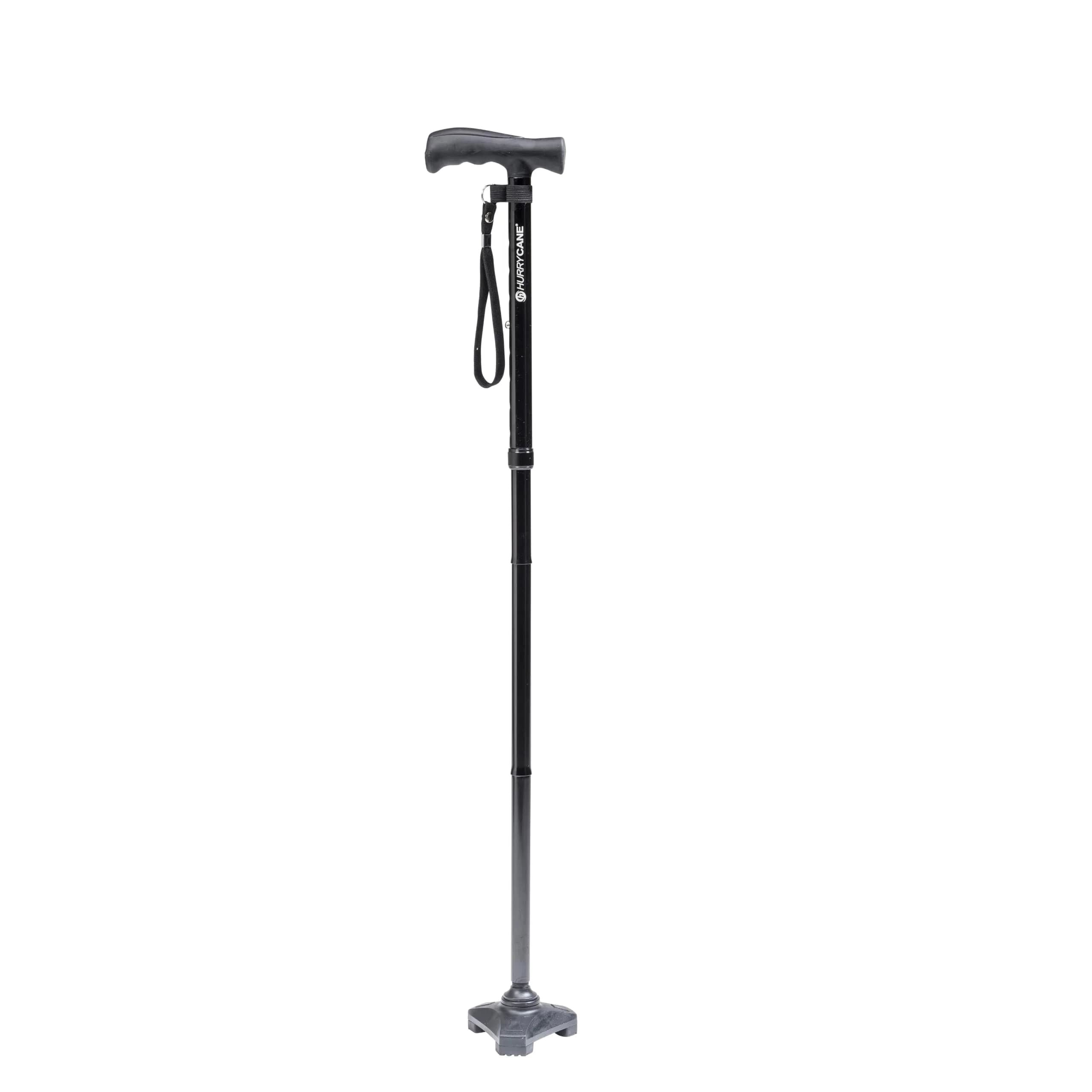 HurryCane Freedom Edition Foldable Walking Cane with T Handle, Black 30.5-37.5 inches | Patented SteadiGrip Base for Enhanced Stability — Black