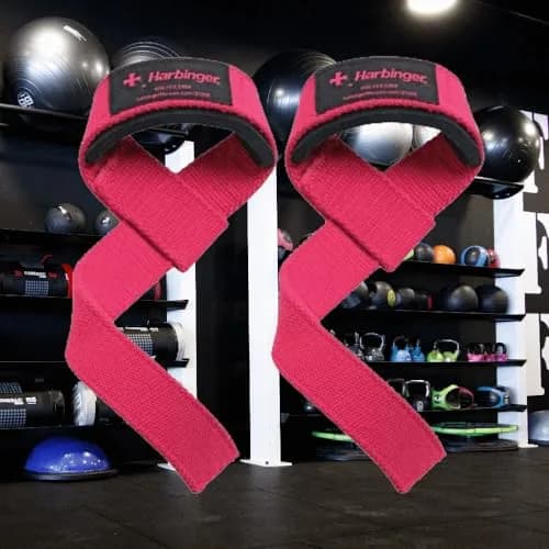 Harbinger Padded Cotton Lifting Straps with NeoTek Cushioned Wrist (Pair, Pink) 21.5 inch | Improve Grip & Reduce Wrist Fatigue thumbnail 2