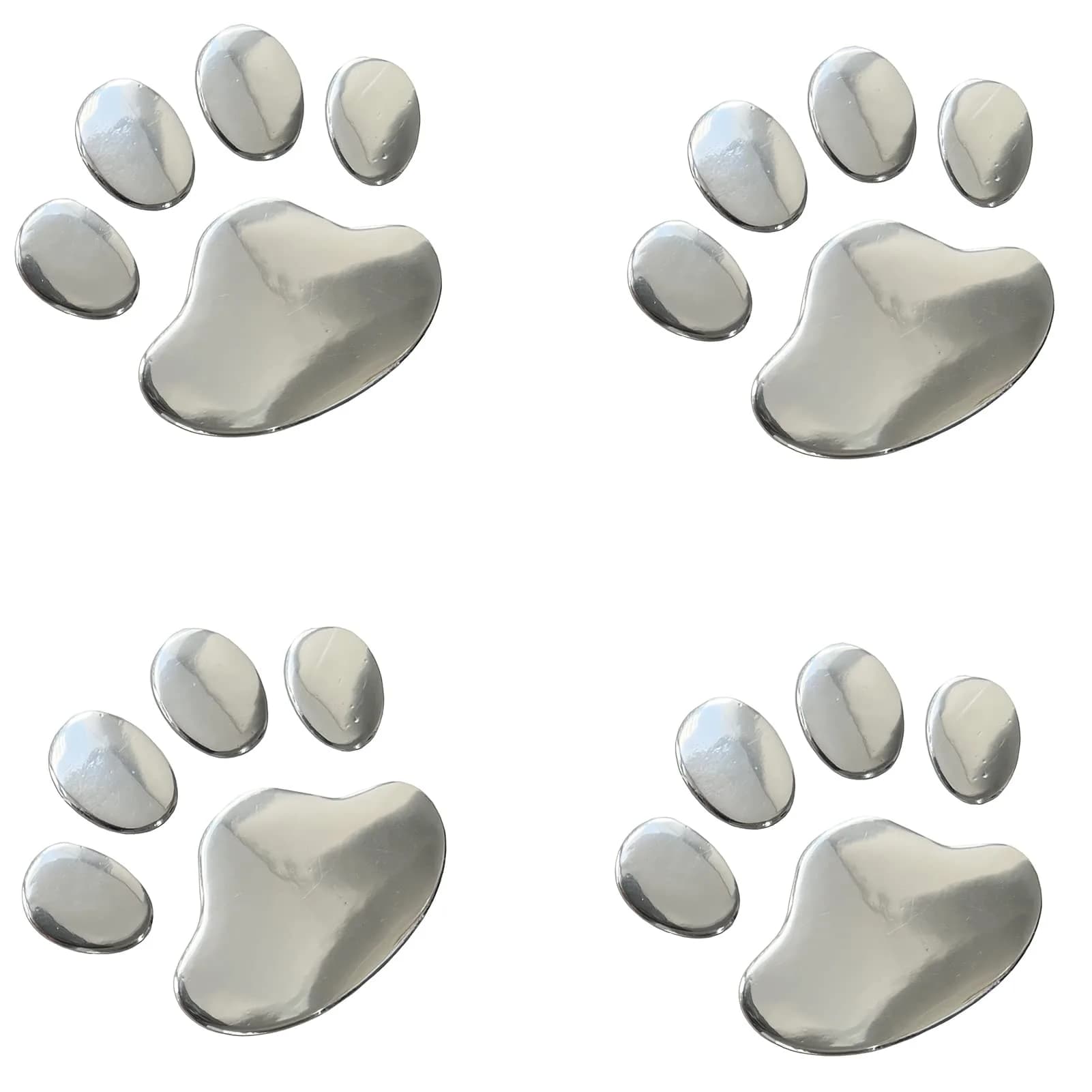 LZLRUN 4PCS Silver 3D Chrome Dog Paw Footprint Car Decoration Sticker | Weatherproof Vinyl Decal for Cars, Laptops, and Smooth Surfaces — Silver